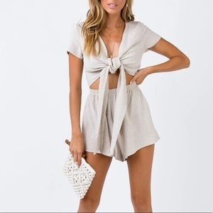 Princess Polly Ragnar Tie Front Romper Beige